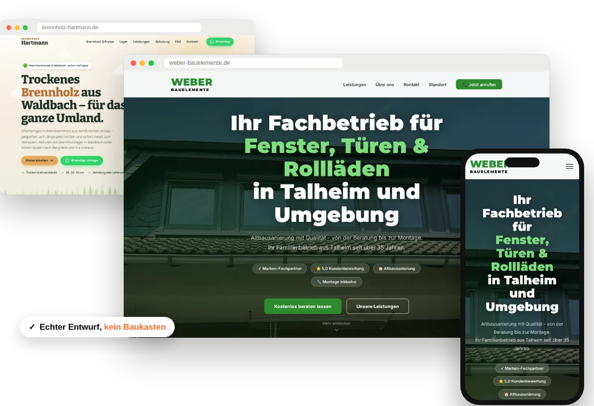 Website-Entwürfe von Simply Sites am Computer und am Smartphone