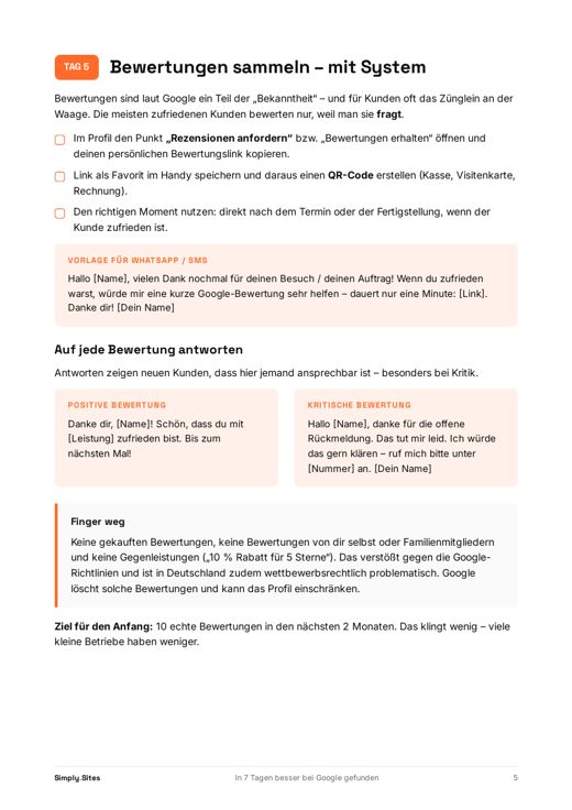 Leseprobe Seite 5: Bewertungen sammeln mit Vorlagen